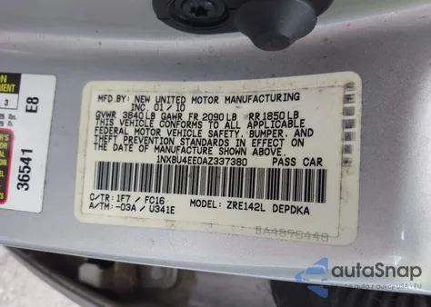 2010 Toyota Corolla Le из США, поврежденный, VIN 1NXBU4EE0AZ337380